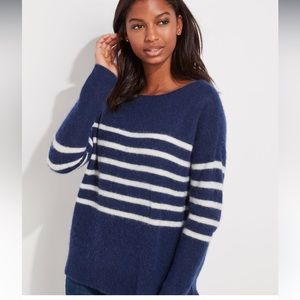 VINEYARD VINER Breton Stripe Boatneck Sweater XS Navy Blue White Alpaca Wool